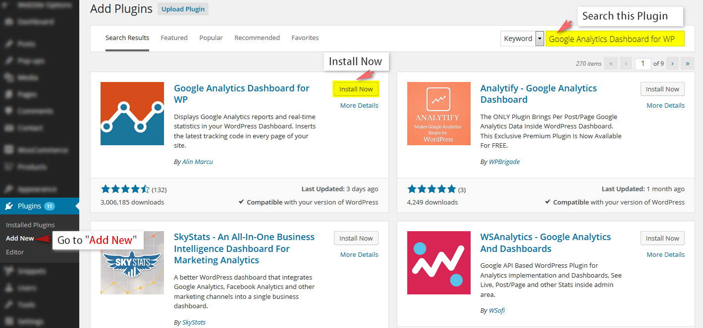 google analytics dashboard for wp